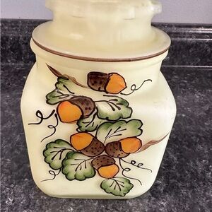 Vintage Anchor Hocking Made in USA Hand Painted Acorns Jar w/ Lid